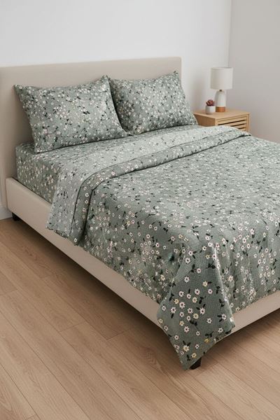 120 x 200 Yataklar İçin Pamuklu Kumaş Yeni Papatya Desen Nevresim Takımı Yeşil