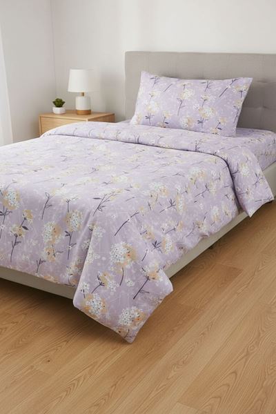 120 x 200 Yataklar İçin Pamuklu Ranforce Kumaş Nevresim Takımı Papatya Lila