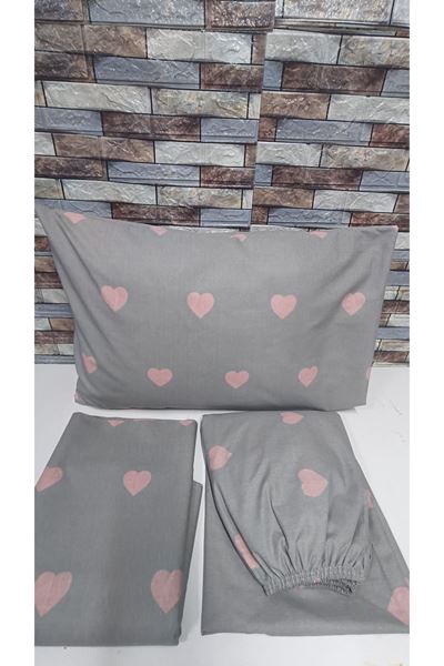 120 X 200 Yataklar İçin Pamuklu Kalp Desen Nevresim Takımı Gri