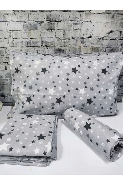 120 X 200 Yataklar İçin Pamuklu Yıldız Desen Nevresim Takımı Gri