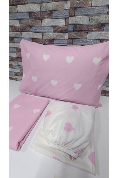 120 X 200 Yataklar İçin Pamuklu Kalp Desen Nevresim Takımı Pembe