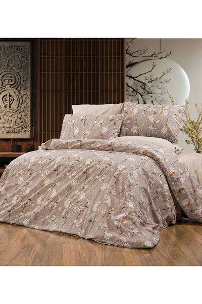 120 x 200 Yataklar İçin Pamuklu Ranforce Kumaş Nevresim Takımı Papatya Somon