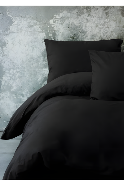 120 X 200 Yataklar İçin Ranforce Lastikli Çarşaflı Nevresim Takımı Simple Siyah