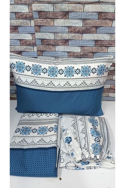 120 x 200 Yataklar İçin Kanaviçe Desen Pamuklu Nevresim Takımı Turkuaz