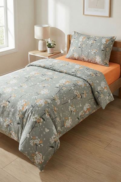 120 x 200 Yataklar İçin Pamuklu Ranforce Kumaş Nevresim Takımı Papatya Yeşil