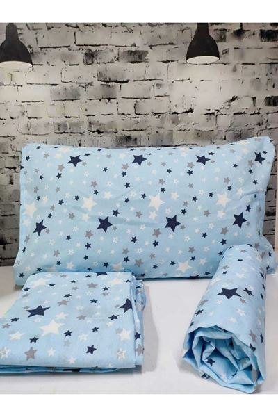 120 X 200 Yataklar İçin Pamuklu Yıldız Desen Nevresim Takımı Mavi