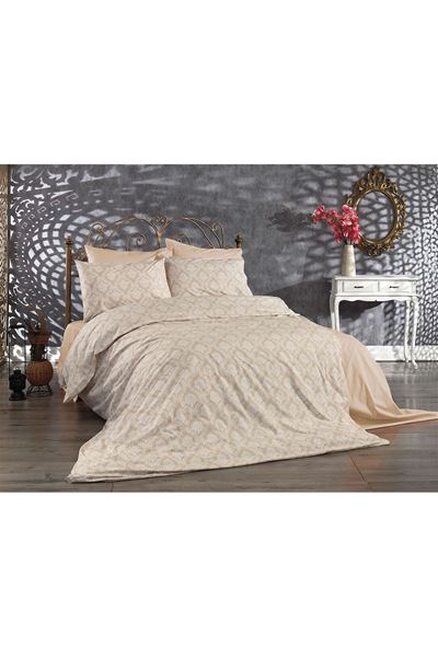 120 x 200 Yataklar İçin Pamuklu Nevresim Takımı ( Şal-Damaks Desen ) Somon