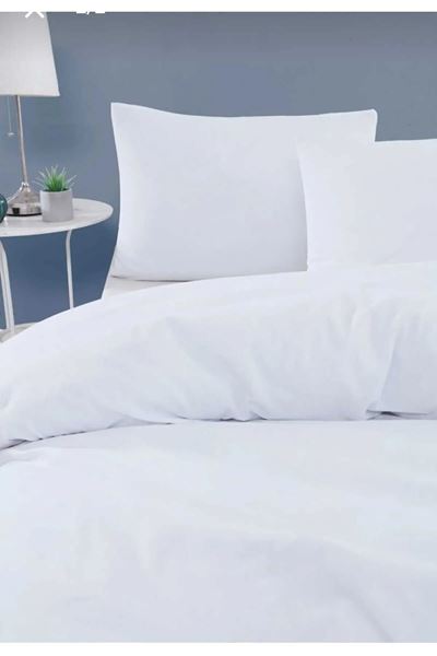 120 x 200 Yataklar İçin Pamuklu Nevresim Takımı Düz Renk Beyaz