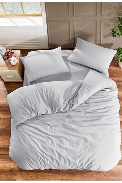 120 x 200 Yataklar İçin Pamuklu Nevresim Takımı Düz Renk Gri