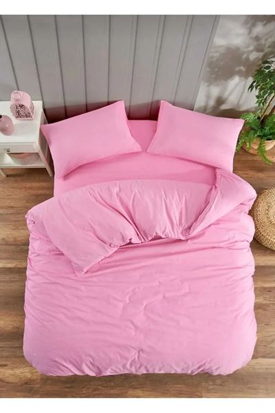 120 x 200 Yataklar İçin Pamuklu Nevresim Takımı Düz Renk Pembe