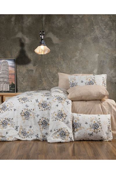 120 x 200 Yataklar İçin Ranforce Pamuklu Nevresim Takımı Kelebek Gri