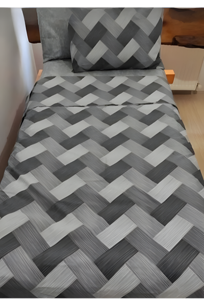 120 x 200 Yataklar İçin Zikzak Gri Lastikli Çarşaflı Nevresim Takımı Gri