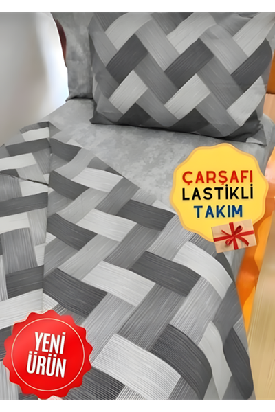 120 X 200 Yataklar İçin Zikzak Gri Lastikli Çarşaflı Nevresim Takımı Gri