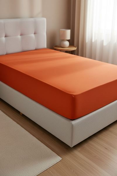 %100 Pamuk Penye Kumaş 120x200 Yataklar İçin Lastikli Çarşaf Turuncu