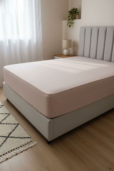 %100 Pamuk Penye Kumaş 120x200 Yataklar İçin Lastikli Çarşaf Pudra