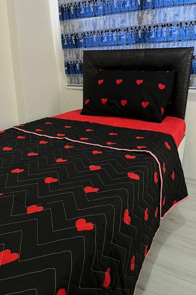 Tek Kişilik Kapitone Çok Amaçlı Pike Takımı Kalp Siyah