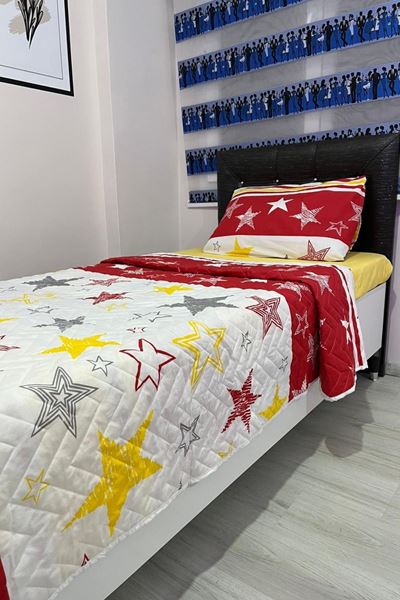 Tek Kişilik Kapitone Çok Amaçlı Taraftar Desenli Pike Sarı Kırmızı