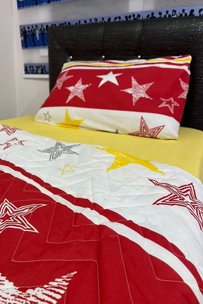 Tek Kişilik Kapitone Çok Amaçlı Taraftar Desenli Pike Sarı Kırmızı