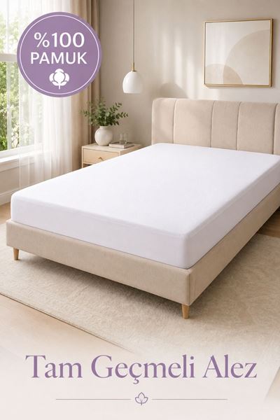 Çift Kişilik %100 Pamuk Lastikli Çarşaf Tipi Fitted Alez – Sıvı Geçirmez Yatak Koruyucu