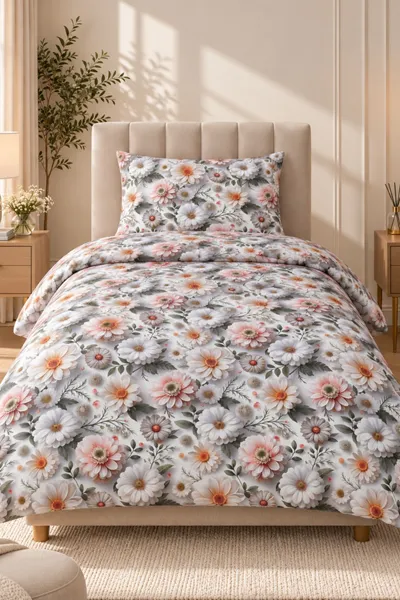 5 Boyutlu %100 Pamuk Soft Papatya Tek Kişilik Nevresim Seti (Çarşafsız) Beyaz
